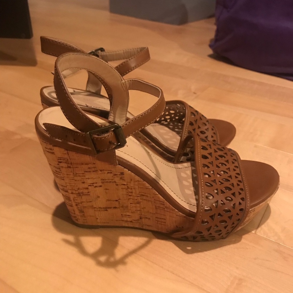 Cork wedge laser cut heeled sandals